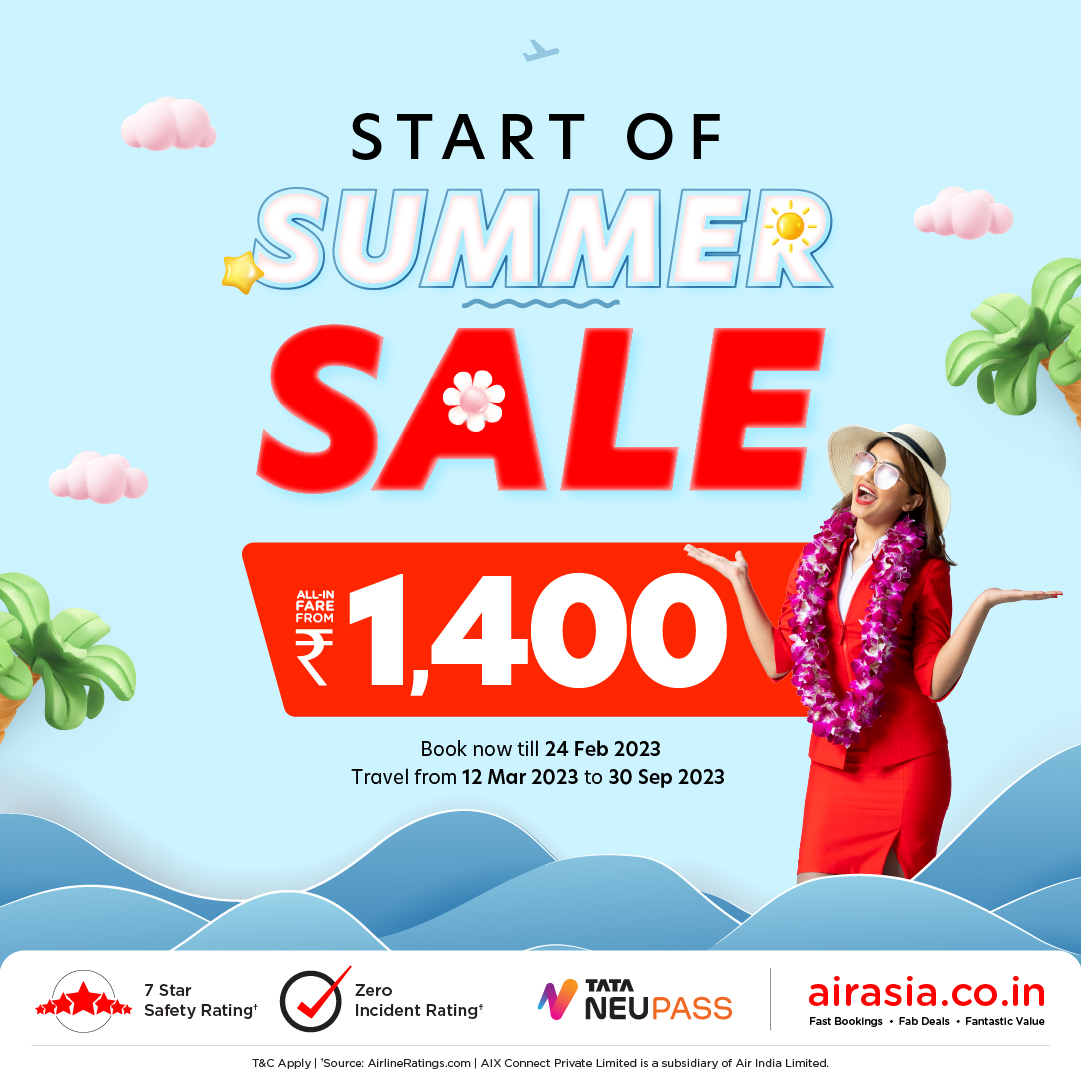 AirAsia India launches its Summer Sale with fares starting at INR 1,400