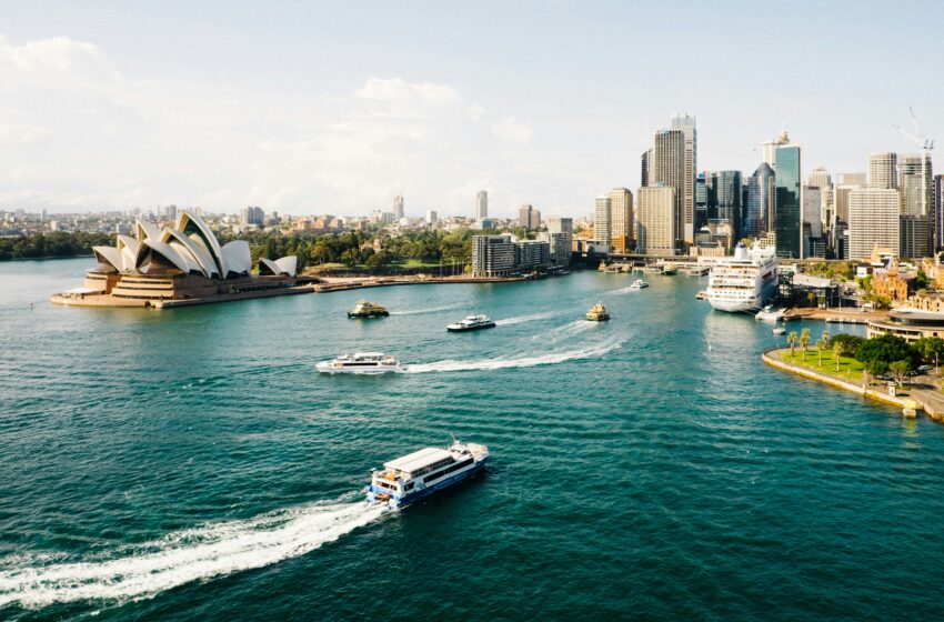 A bird's eye view of Sydney with the landmark Sydney Harbour