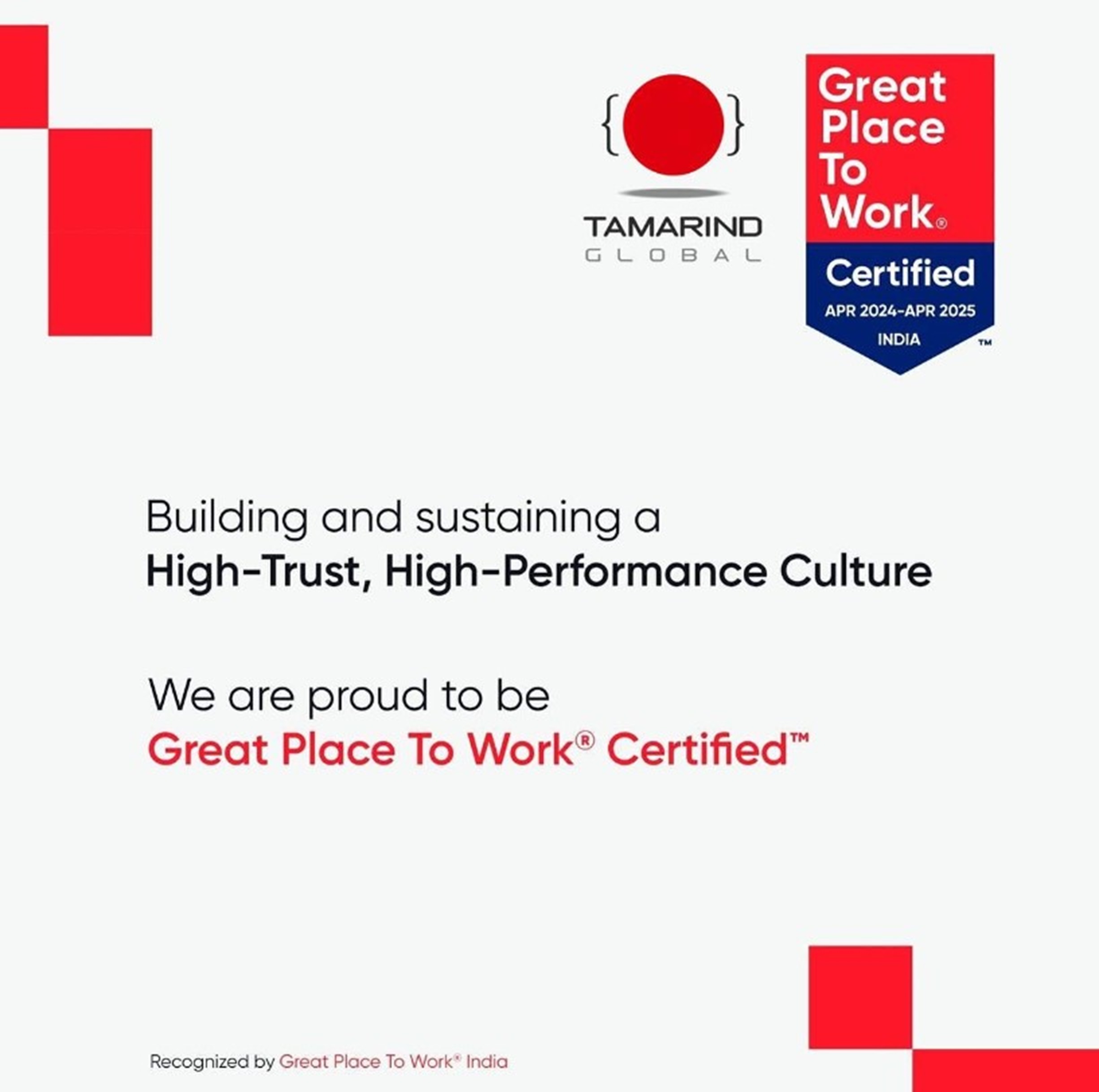 Tamarind Global Achieves Great Place to Work® certification